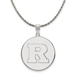 Sterling Silver Rutgers XL Initial R Disc Necklace - 26 Inch